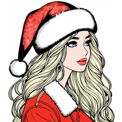 realistic girl in santa hat