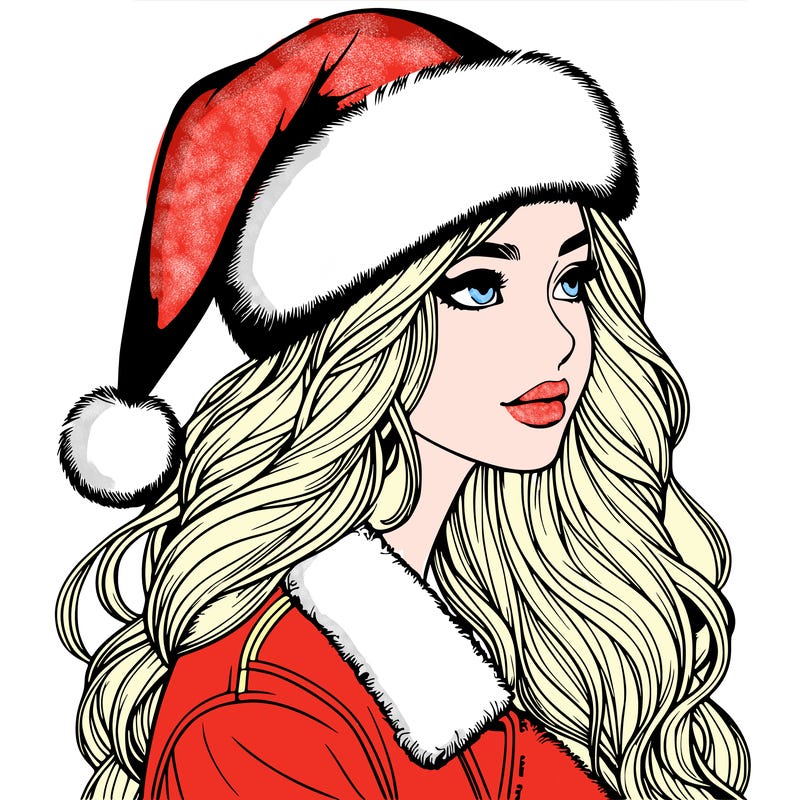 realistic girl in santa hat