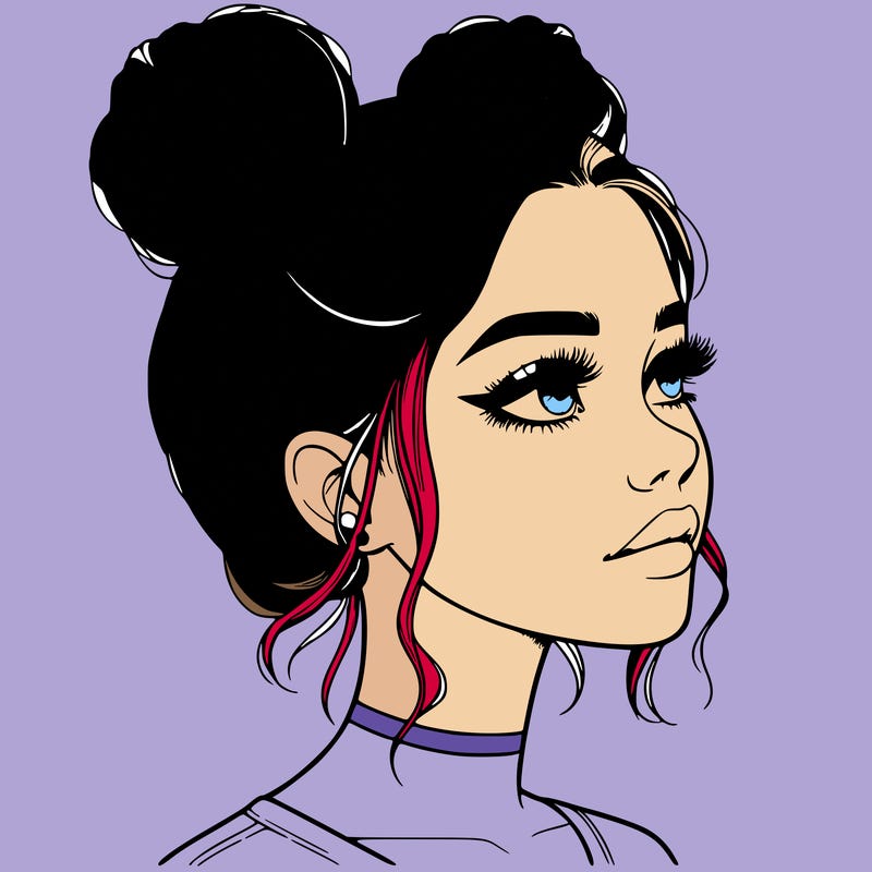 realistic girl with buns on the top of her head
