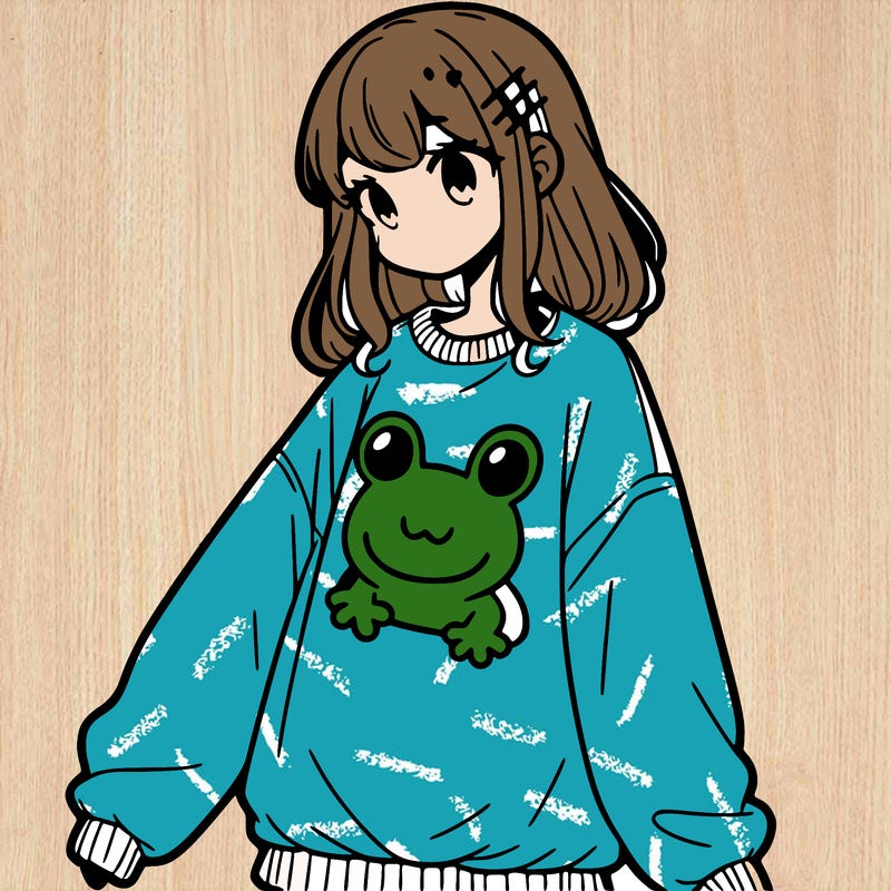 girl wearing frogging sweatshirt