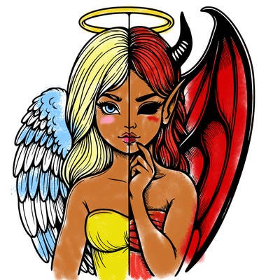 realistic angel half demon