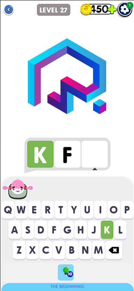 Logo Quiz: Guess Brands 2026 - Gameplay screen of Logo Quiz Guess Brands showing a colorful geometric logo puzzle with letter tiles