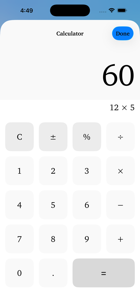 Personal Cookbook - Built-in kitchen calculator feature in the Personal Cookbook app