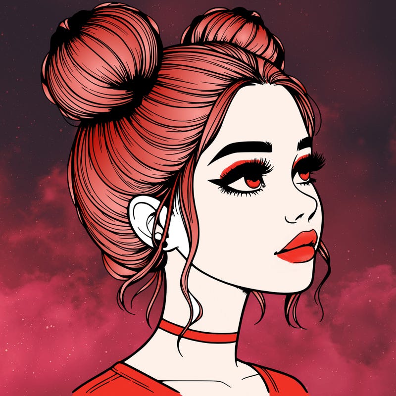realistic girl with buns on the top of her head