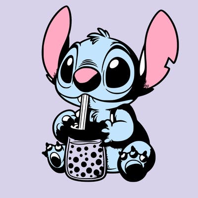 stitch drinking boba tea