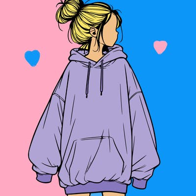 realistic girl with a oversized sweatshirt on and a bun
