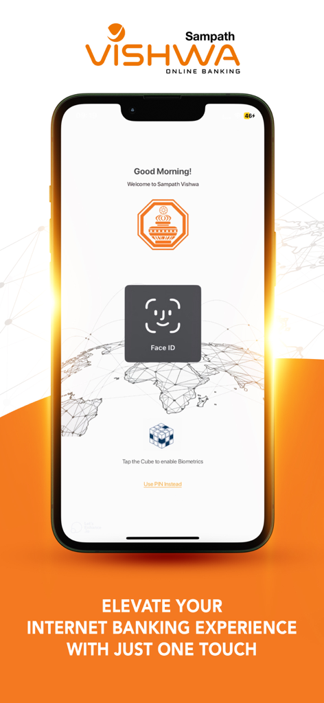 Sampath Vishwa Retail mobile banking app login screen showing Face ID authentication feature