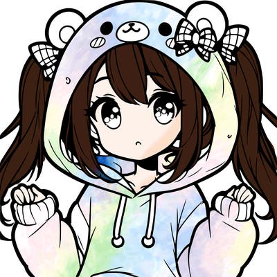 cute anime girl with ponytails and a cute bear hoodie