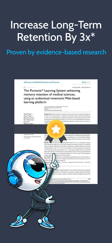 Picmonic Nursing School Study - Graphic showing Picmonic evidence based research proving a 3x increase in long term memory retention