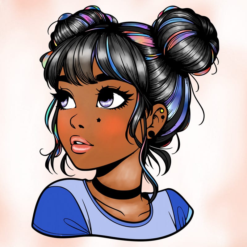 realistic girl with spacebuns