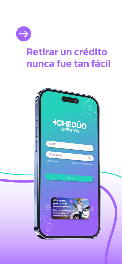 Che Dúo Digital - Pantalla de inicio de sesión de la aplicación Che Duo Digital para crédito paraguayo instantáneo