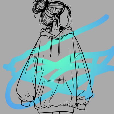 realistic girl with a oversized sweatshirt on and a bun