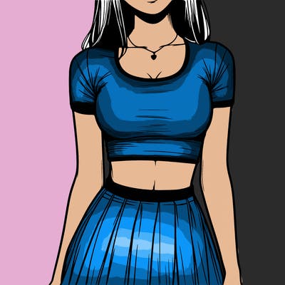 realistic girl wearing crop top and skirt