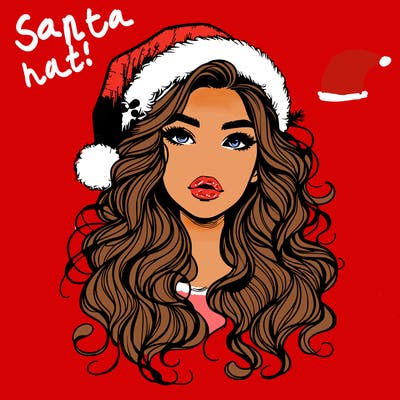 realistic christmas girl with wavy hair and lips