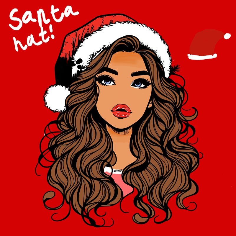 realistic christmas girl with wavy hair and lips
