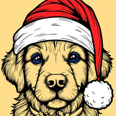 realistic dog with a christmas hat
