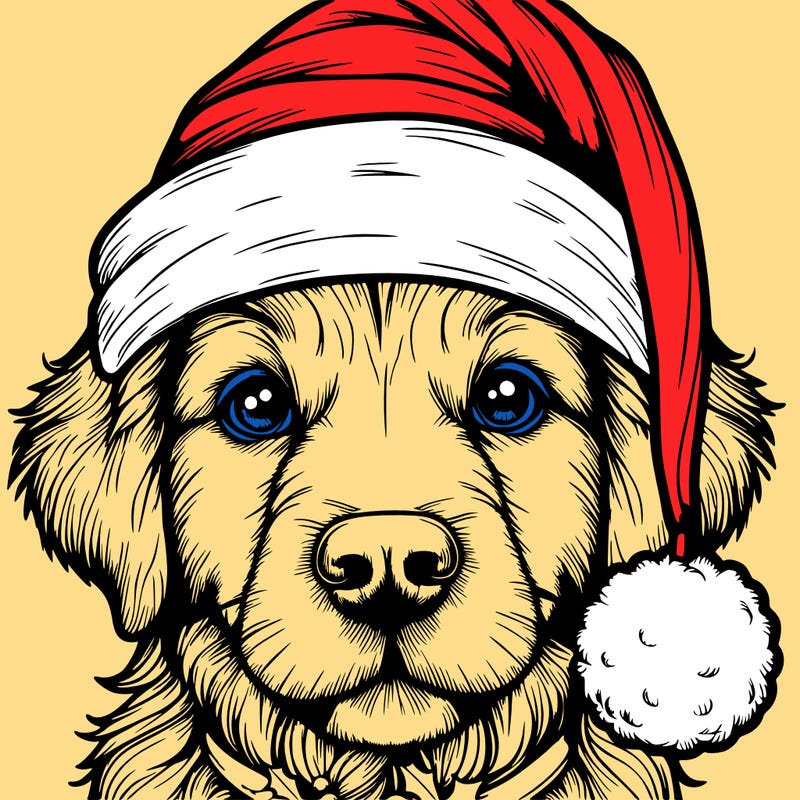 realistic dog with a christmas hat