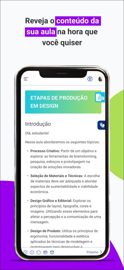 A smartphone displaying educational content on the Ulife app with a list of design lesson topics.