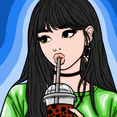 aesthetic realistic girl drinking boba