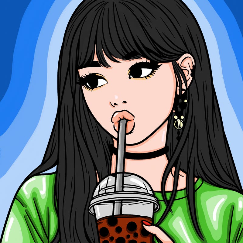 aesthetic realistic girl drinking boba