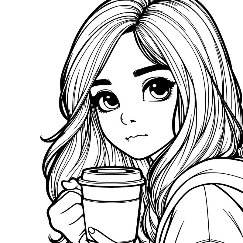 realistic girl drinking coffee