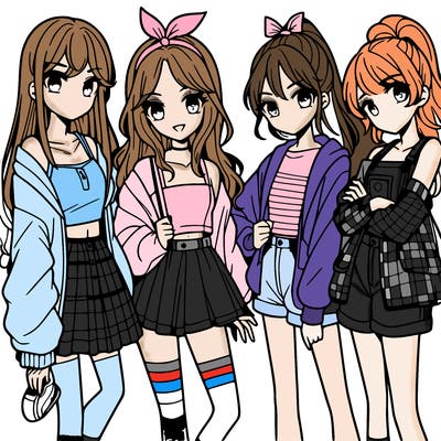 teen manga girls group of 4
