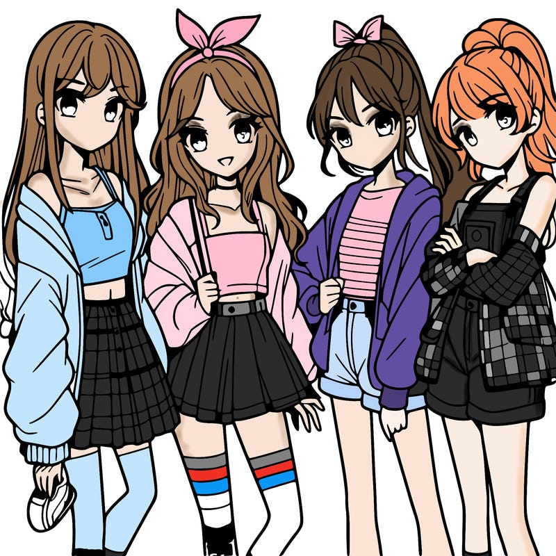 teen manga girls group of 4