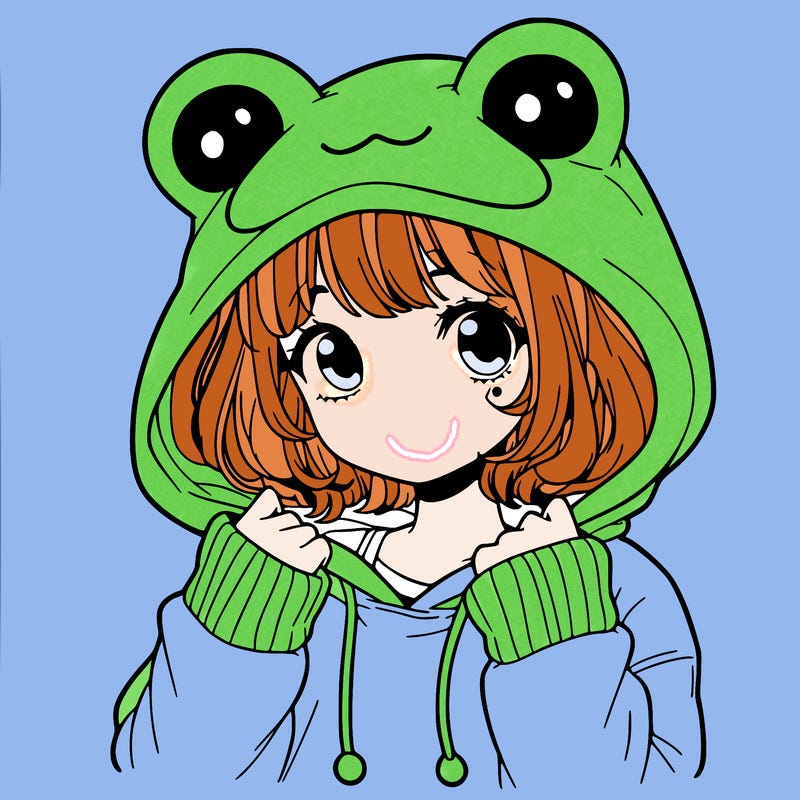 a cute teenage girl wearing a frog hoodie