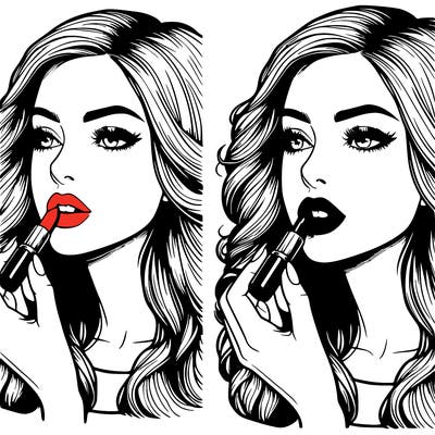 realistic girl putting on lipstick