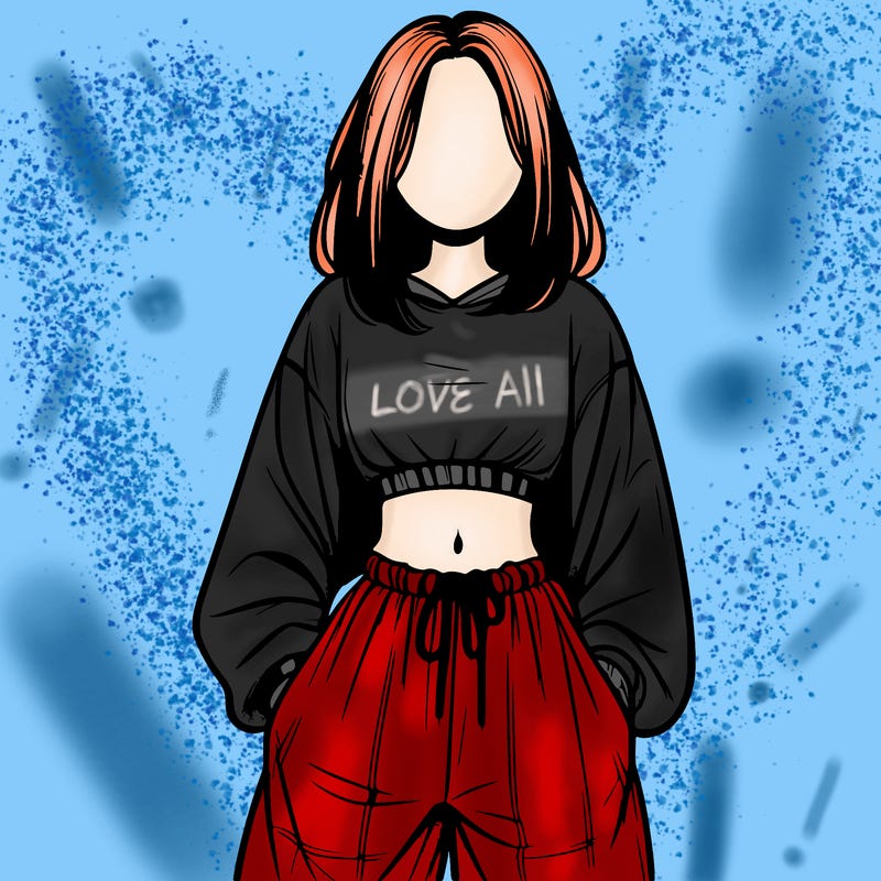 realistic girl faceless with baggy pants and a crop top