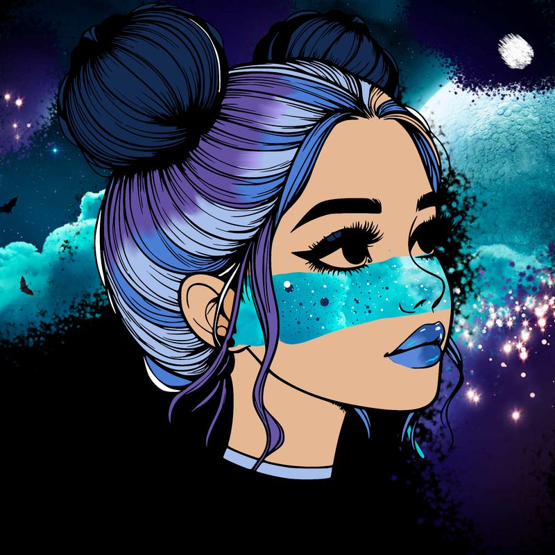 realistic girl with buns on the top of her head