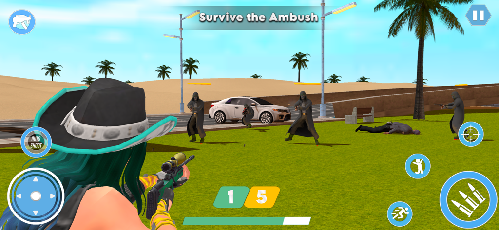 Vegas city Gangster 3D - Character aiming a sniper rifle during a survive the ambush mission in Vegas City Gangster 3D