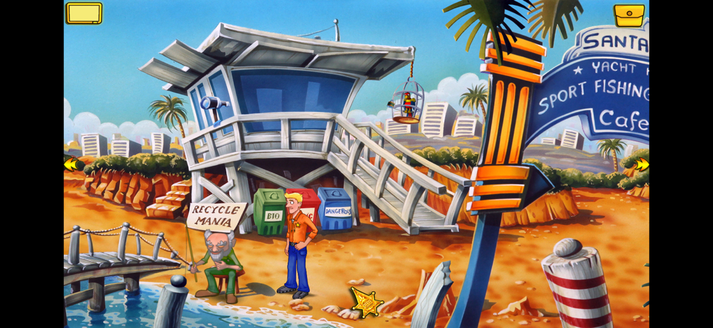 Polda 6 - A hand drawn beach scene from the adventure game Polda 6 featuring Detective Pankrac.