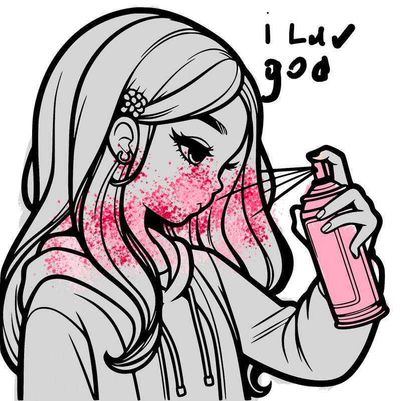 a realistic girl spray painting