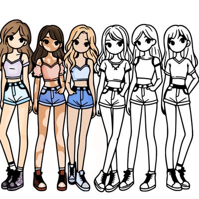a group of girls wearing crop tops and shorts