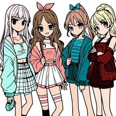 teen manga girls group of 4