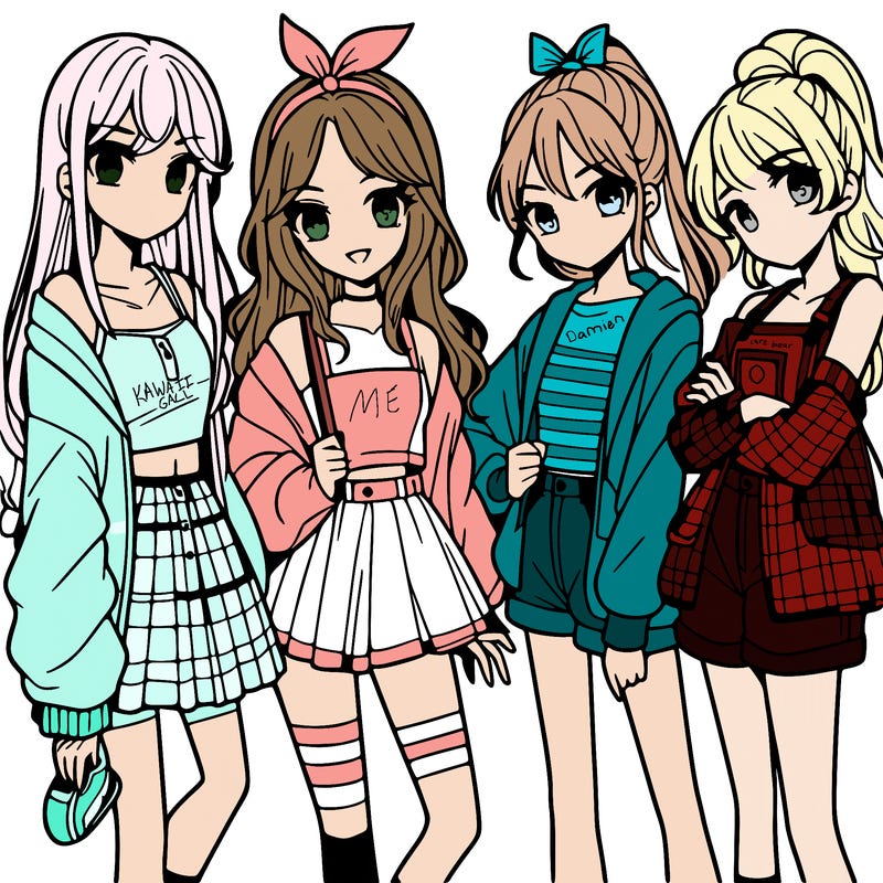 teen manga girls group of 4