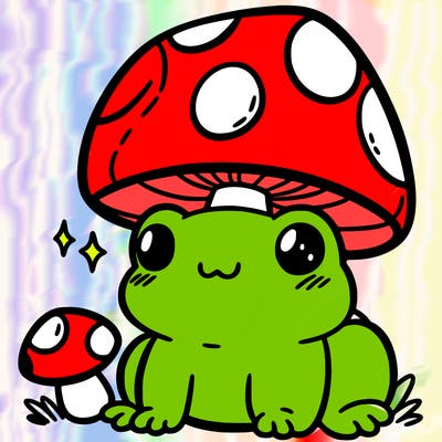 a cute frog with a mushroom hat