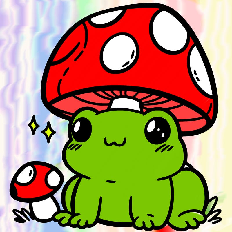 a cute frog with a mushroom hat