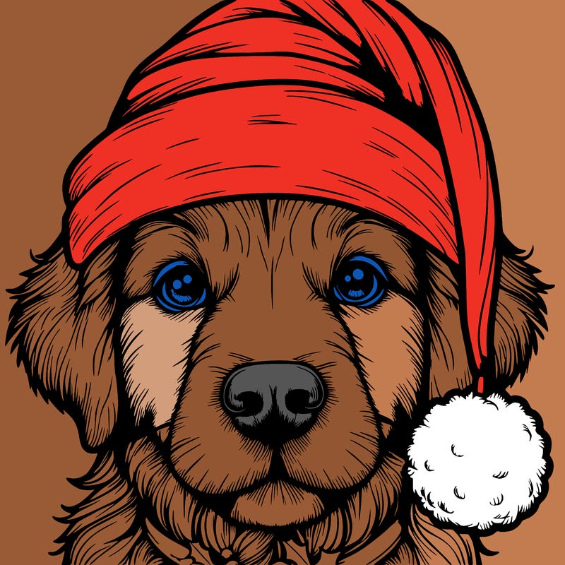 realistic dog with a christmas hat