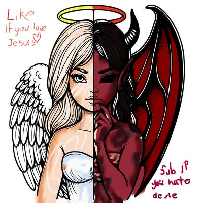 realistic angel half demon