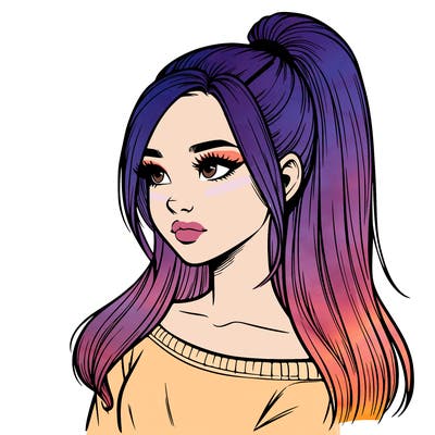 realistic girl with a high ponytail