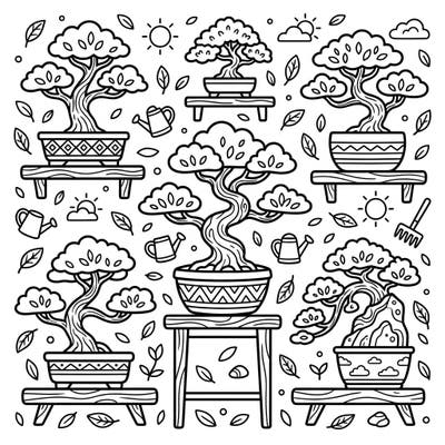 Let your child embark on a miniature gardening adventure with this delightful indoor bonsai tree coloring page. Designed for young artists aged 4-8, it's a perfect way to explore nature and nurture creativity.