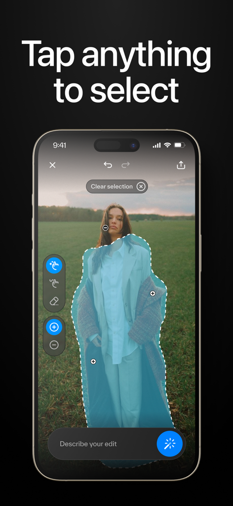 Smart object selection tool in the Wand AI canvas mobile app interface