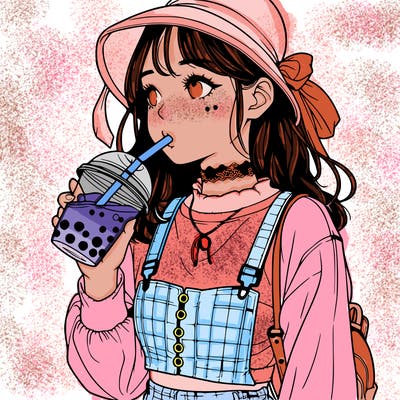 aesthetic realistic girl drinking boba