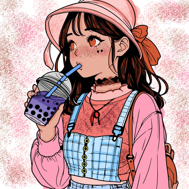 aesthetic realistic girl drinking boba