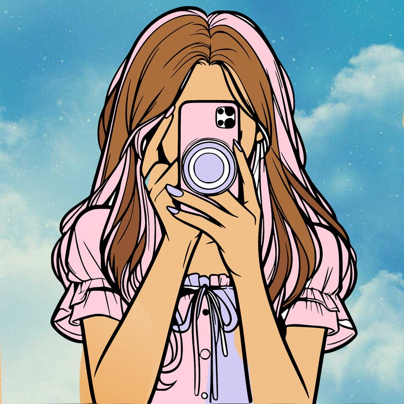 a realistic girl holding her phone taking pictures