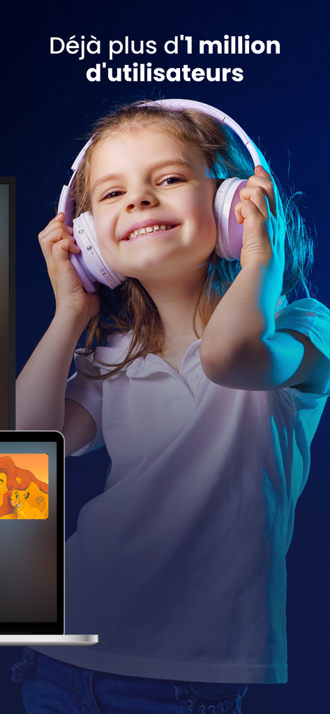 Sybel - Audio series, Podcasts - A happy young girl wearing headphones listening to Sybel audio stories