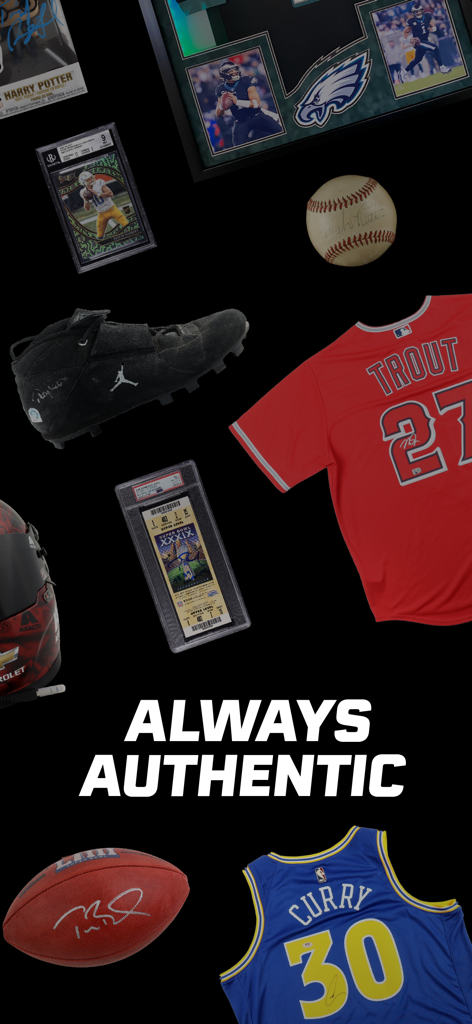 Pristine Auction - A collection of authentic sports collectibles including autographed jerseys, balls, and cards from Pristine Auction