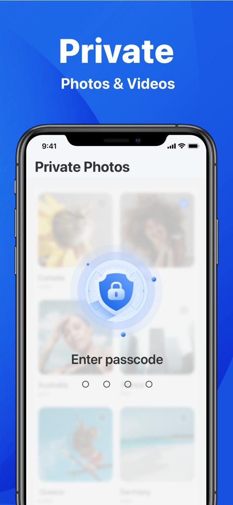 Función de bóveda de fotos privadas segura en la aplicación Phone Cleaner que requiere un código de acceso